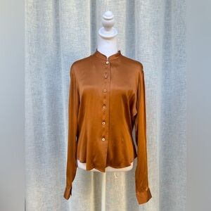 Bluanta Orange button down silk blouse